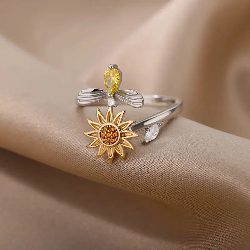 Anti Stress Anxiety Ring For Women Stainless Steel Sun Pendant Spinner Fidget Ring Gift Free Shipping