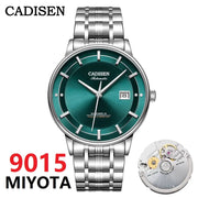 CADISEN automatic watch with green dial, Miyota 9015 movement, stainless steel bracelet