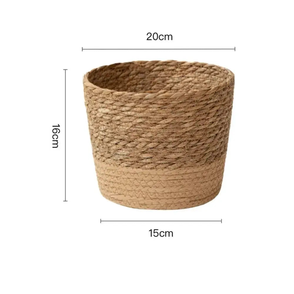 Rattan woven flower pot with removable legs plant stand; natural beige, hand-woven, 20cm top dia, 16cm high.