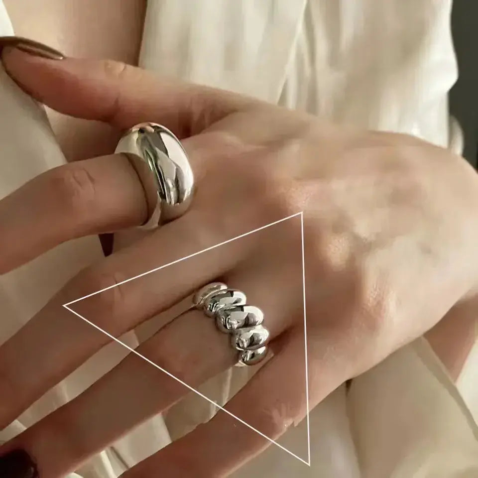 Ventfille 925 Sterling Silver Rings Fashion Hip Hop Vintage Couples Hollow Lines Punk Silver Party Adjustable Jewelry