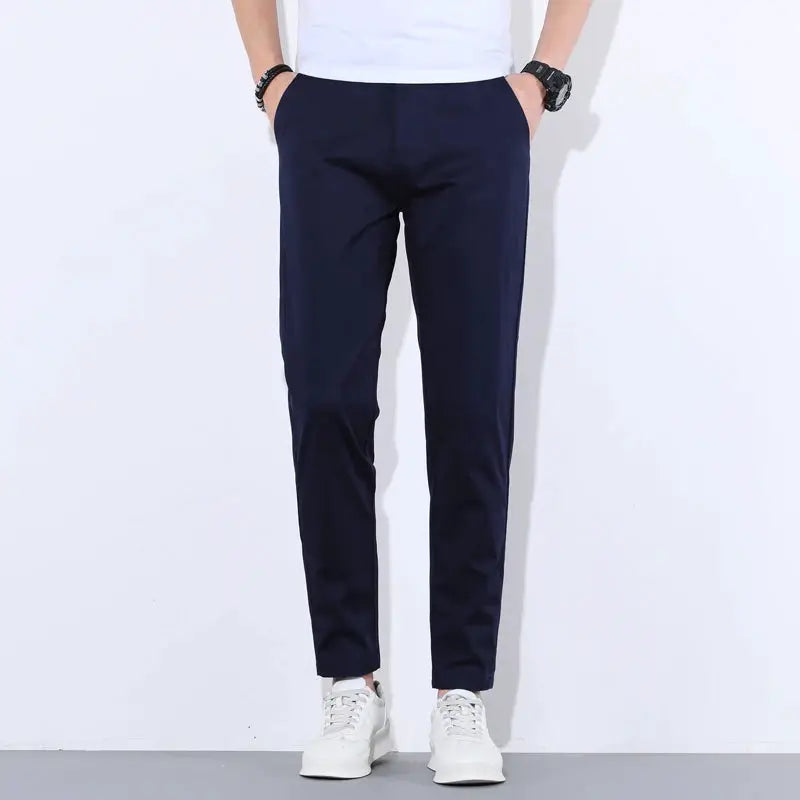 HIQOR Man Pants navy cotton casual long trousers for men, breathable streetwear