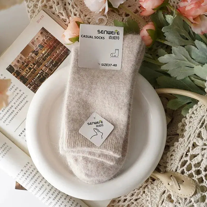 Womens Wool Socks Winter Thermal Tube Socks Thickened With Cashmere Rabbit Hair Black