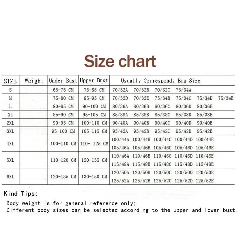 S-7XL plus-size thin non-underwire bra size chart by Simples Market for wireless seamless bras.
