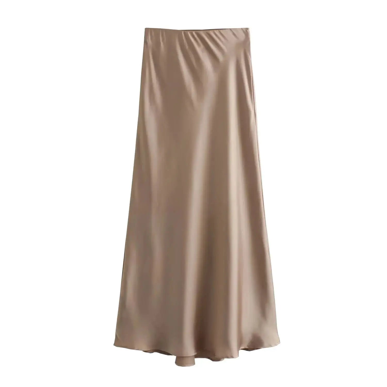 Kondala Vintage Satin Long Skirt For Women High Waist Solid Silky Fashion 2025 Spring Elegant Timeless Comfort