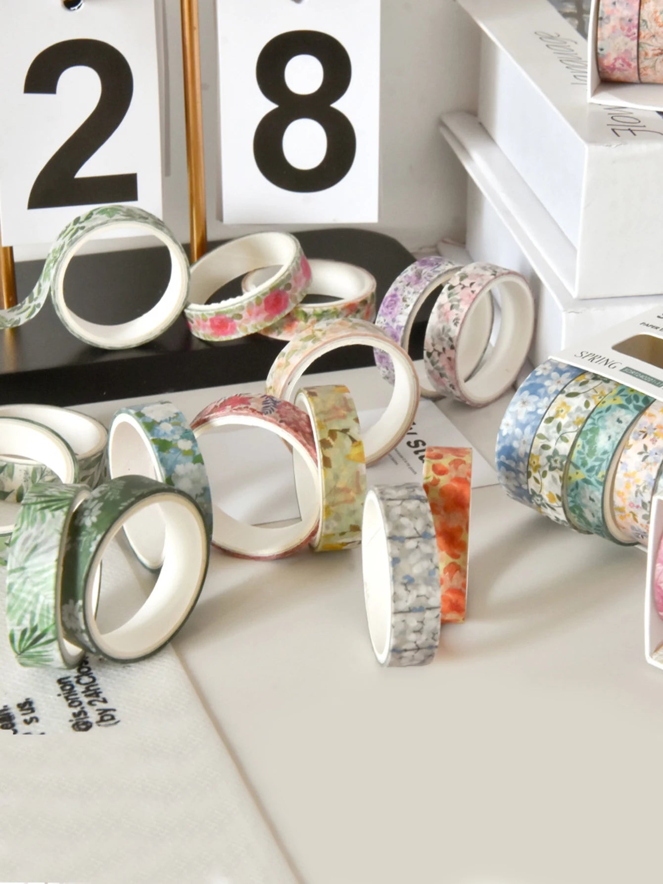 Floral washi tape set by Simples Market, 5 rolls with pastel flower patterns for DIY crafts