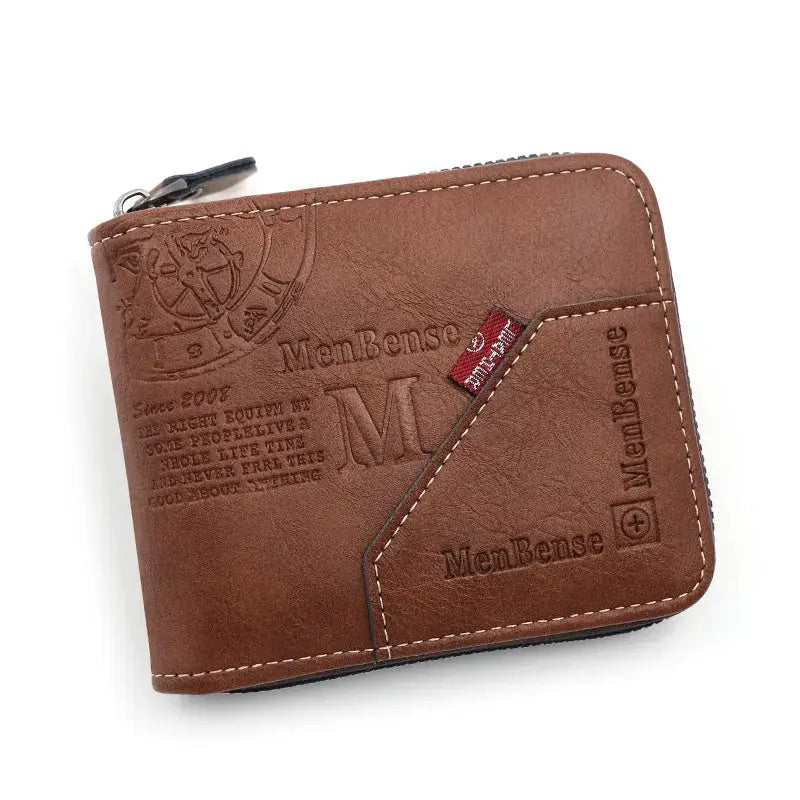 Men Zipper Wallet Short Card Holder Vintage PU Leather Coin Pocket Wallet High Quality