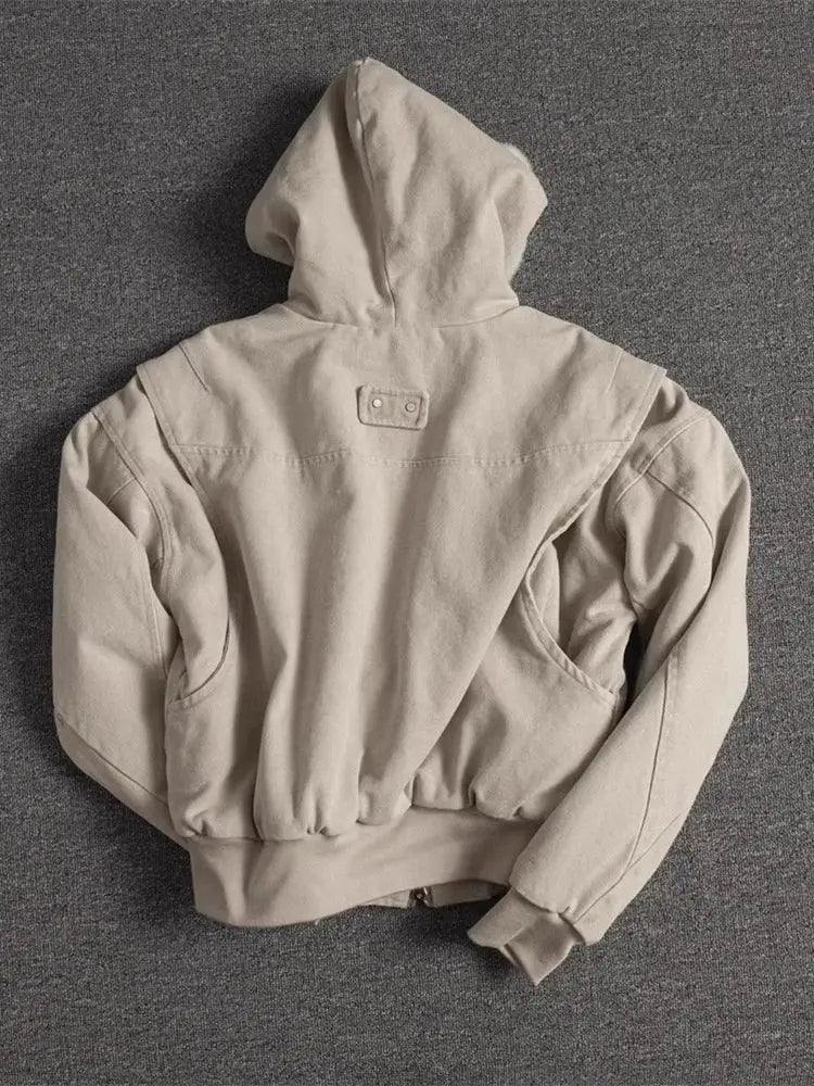 Simples Market Mauroicardi beige oversized padded canvas hooded jacket with faux fur lining
