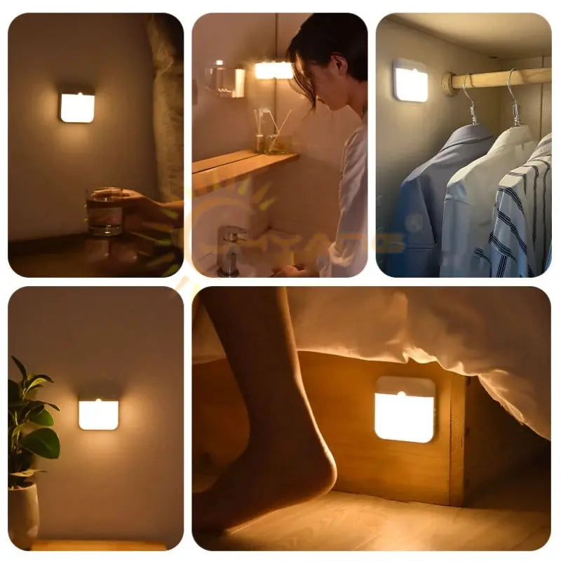 Motion sensor white USB LED square wall light by Simples Market for bedroom, kitchen, stairs and wardrobe