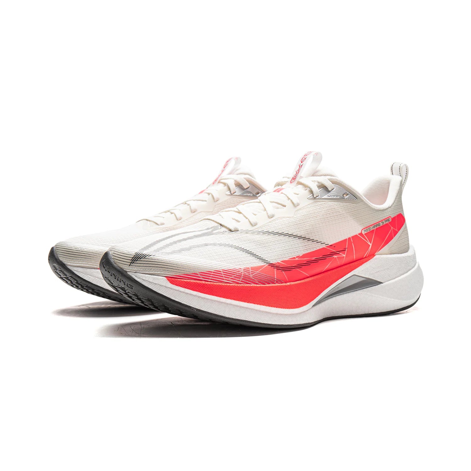 Li-Ning Red Hare 9 Pro racing shoes pair, white with red accents, breathable and reflective.
