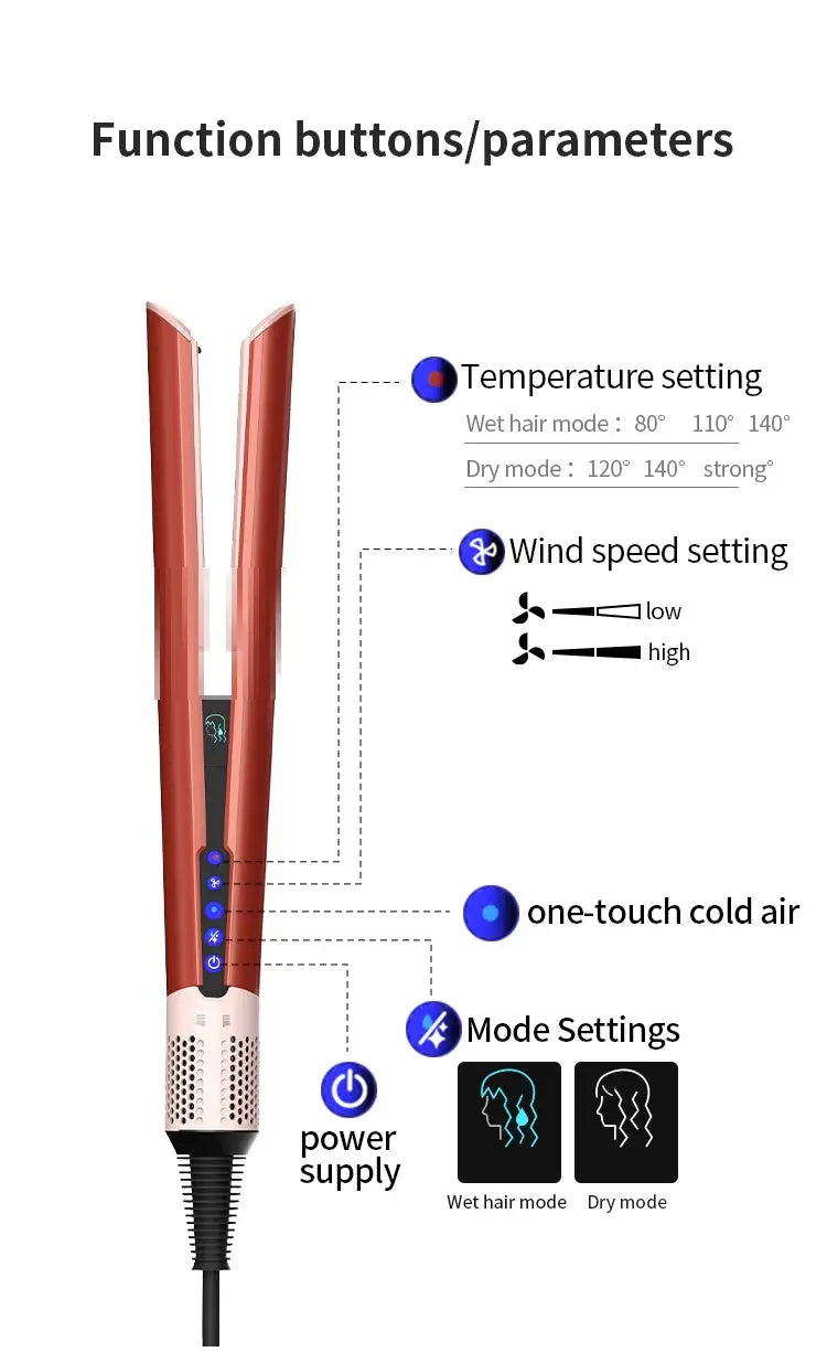 HT01 hair straightener with built-in dryer in red, Simples Market brand