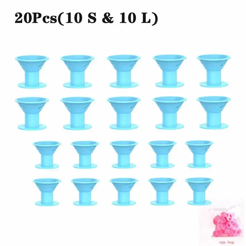 Simples Market blue silicone hair curlers set, 20 pieces (10 small, 10 large)