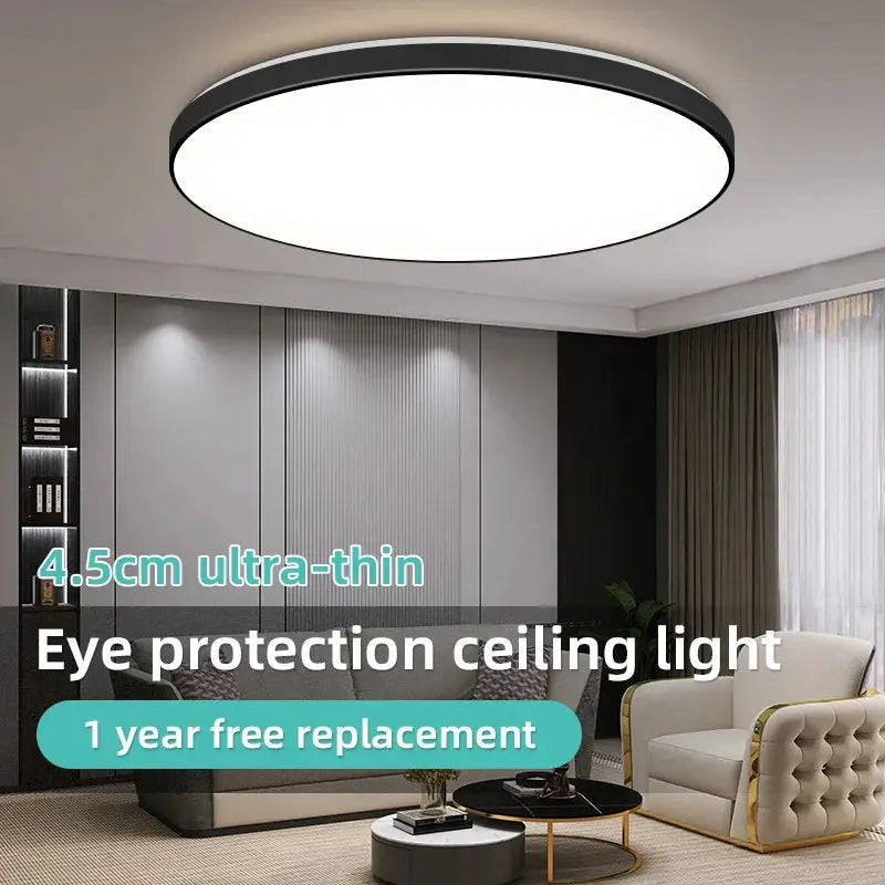 Round LED ceiling light with black rim, ultra-thin 4.5cm panel for bedroom and kitchen