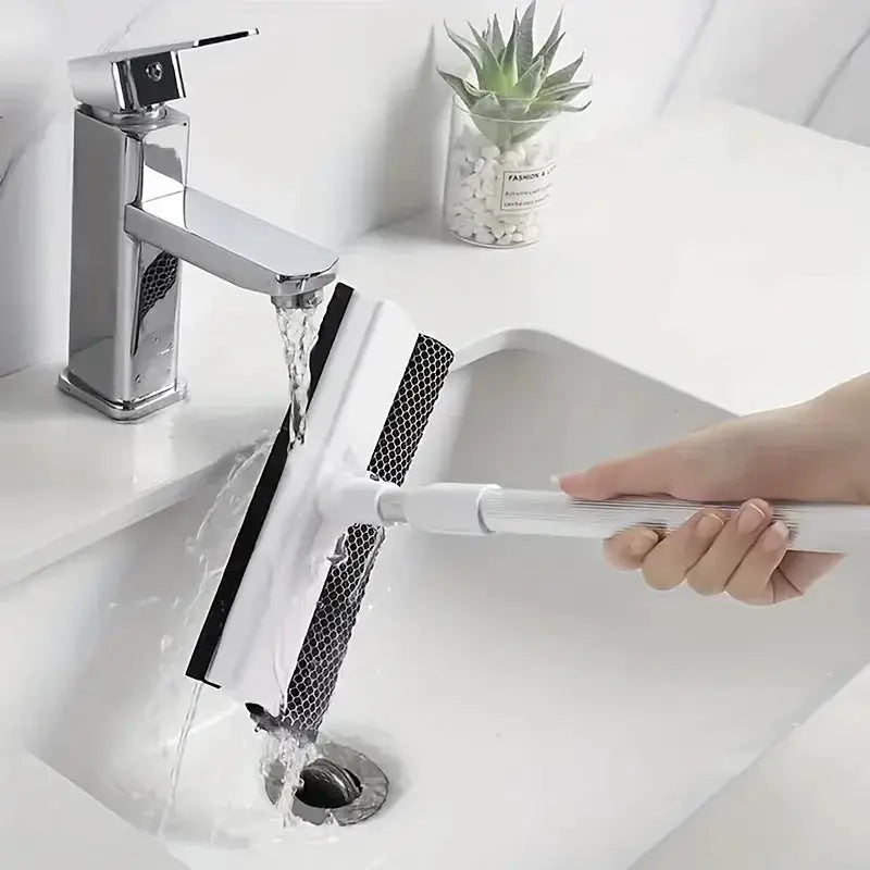 Squeegee Window Cleaner 1pc 2-in-1 retractable pole brush for glass, white by Simples Market