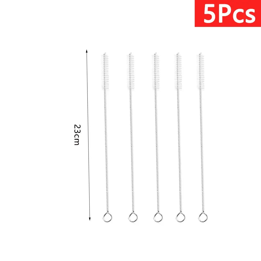 Stainless steel cleaning brushes set, 5 pcs, 23 cm long, for straws, pipes, glassware and hookah