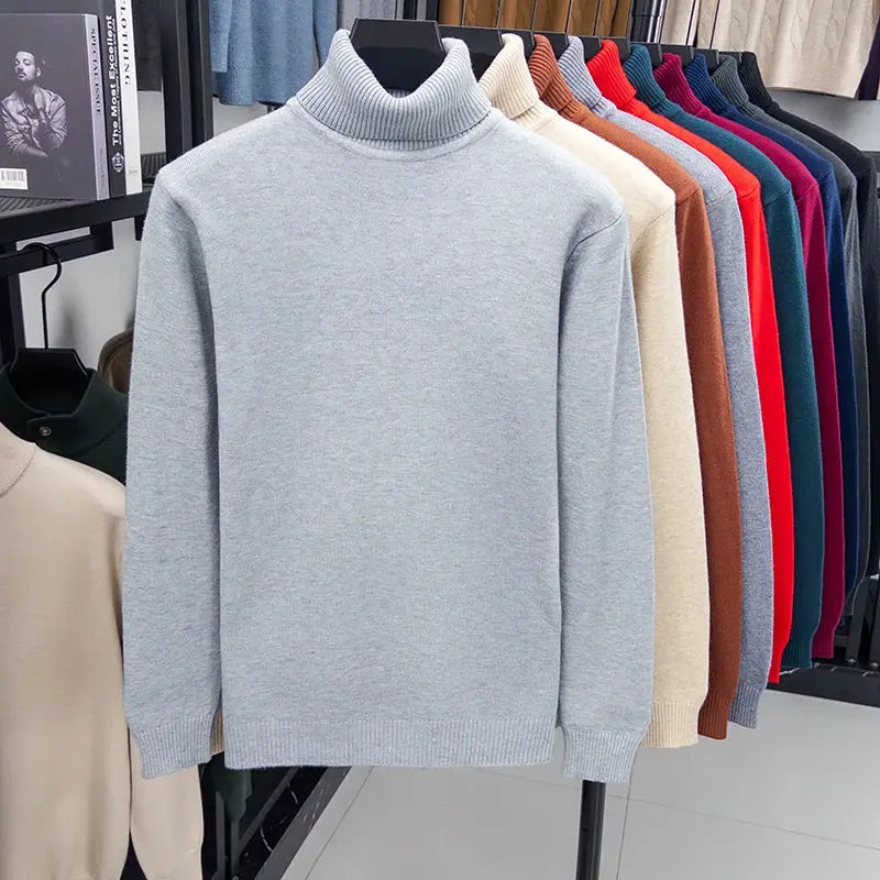 Simples Market men's knitted turtleneck sweater in light gray, slim-fit long-sleeve pullover