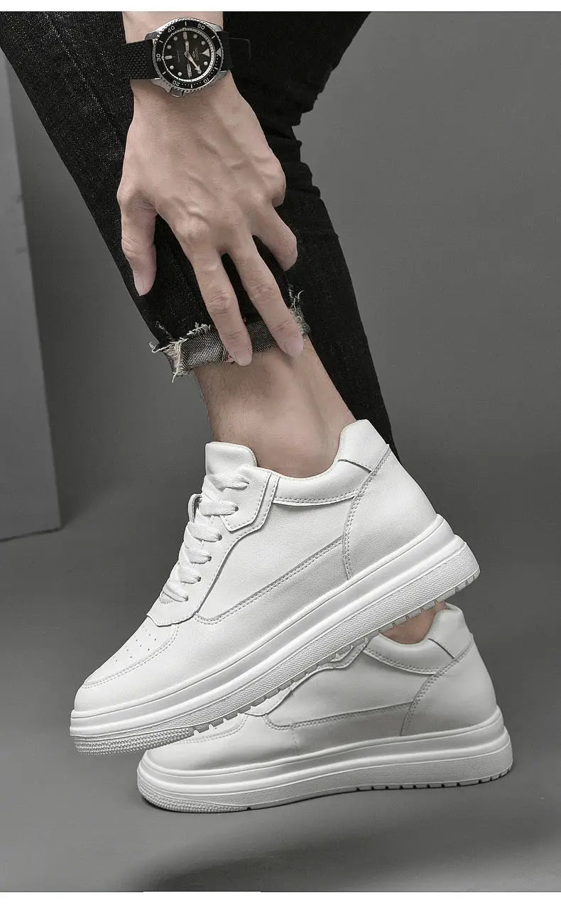 Simples Market men's white leather sneakers with elevated sole for height boost 6/8/10cm