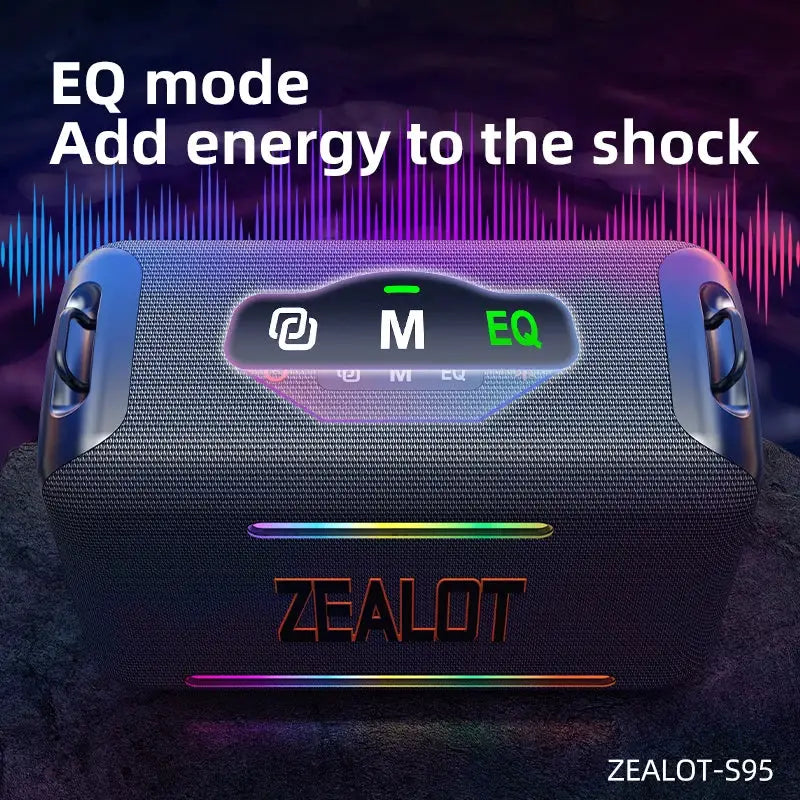 ZEALOT-S95 waterproof portable Bluetooth speaker with RGB lighting, 120W outdoor boombox
