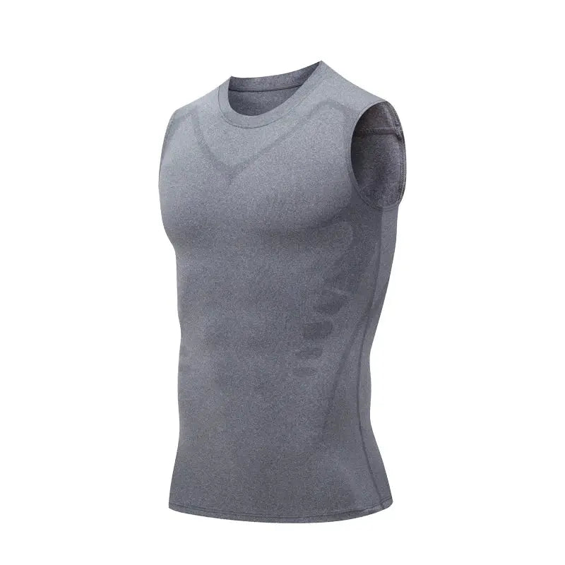 Simples Market men's compression tank top, gray sleeveless gym shirt with quick-dry fabric.
