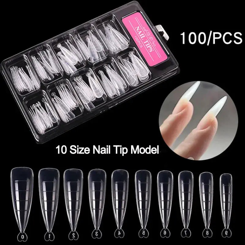 NailCraft 100 Pcs Nail Tips Full Set Coffin Shape Acrylic False Nails Transparent Full Coverage for Easy Gel Extensions