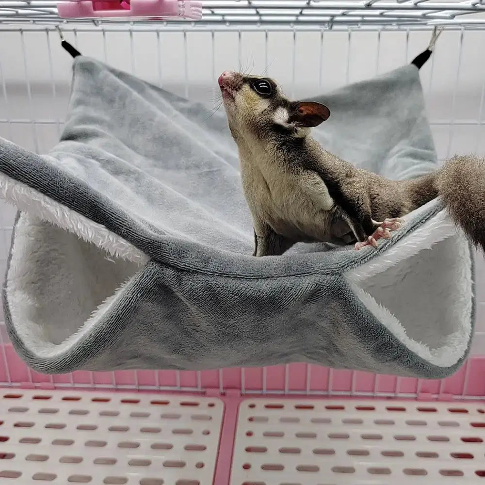 Warm plush hamster hammock in grey double-layer design for small animals