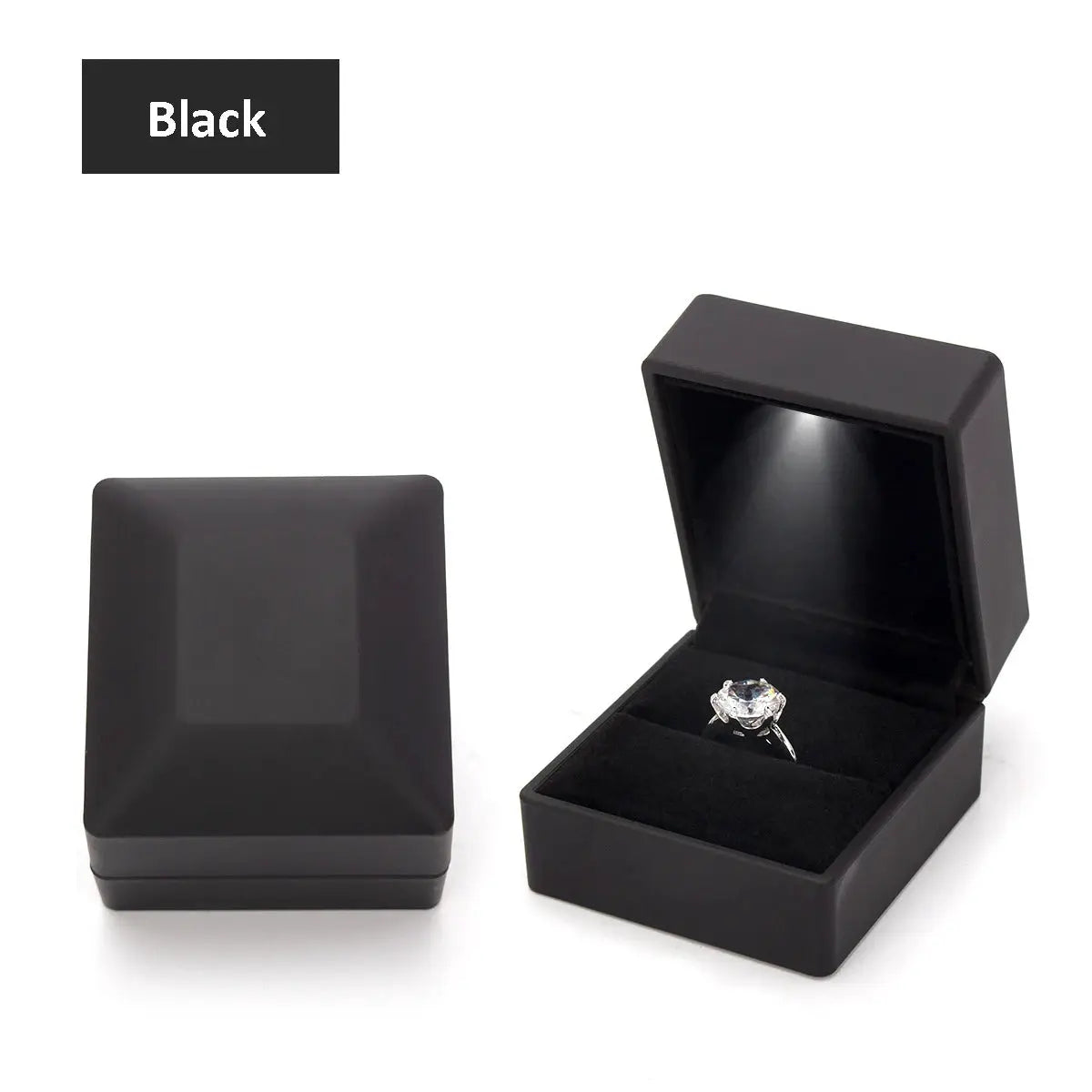 LED Jewelry Ring Box With Light Leather Exterior And Velvet Interior For Proposal Engagement Wedding Gift