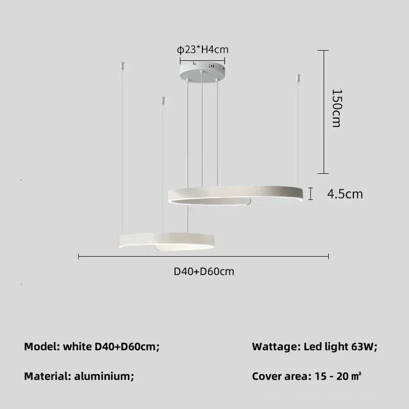 Simples Market dual-ring white aluminum LED pendant chandelier for dining and bedroom