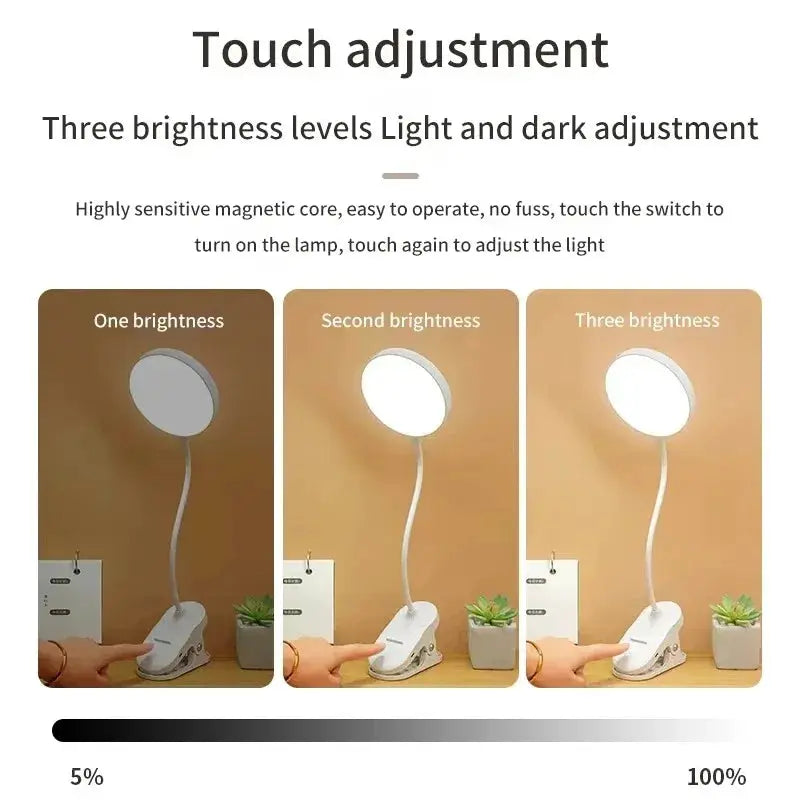 Aurora Tech Led Table Lamp Usb Rechargeable Folding Clamp With Touch Control And Three Dimmer Modes Eye Protection