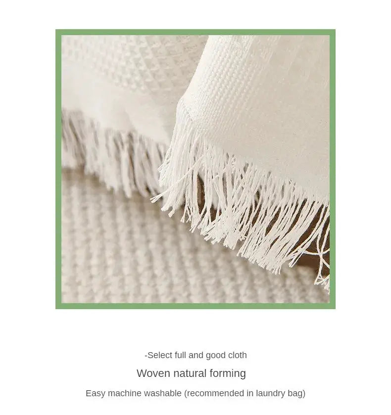 Sofa throw blanket cream wind cotton yarn with fringed edges