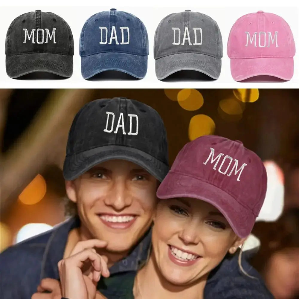 Unisex Cotton Baseball Cap With DAD And MOM Embroidery Sun Hat Breathable Outdoor Snapback