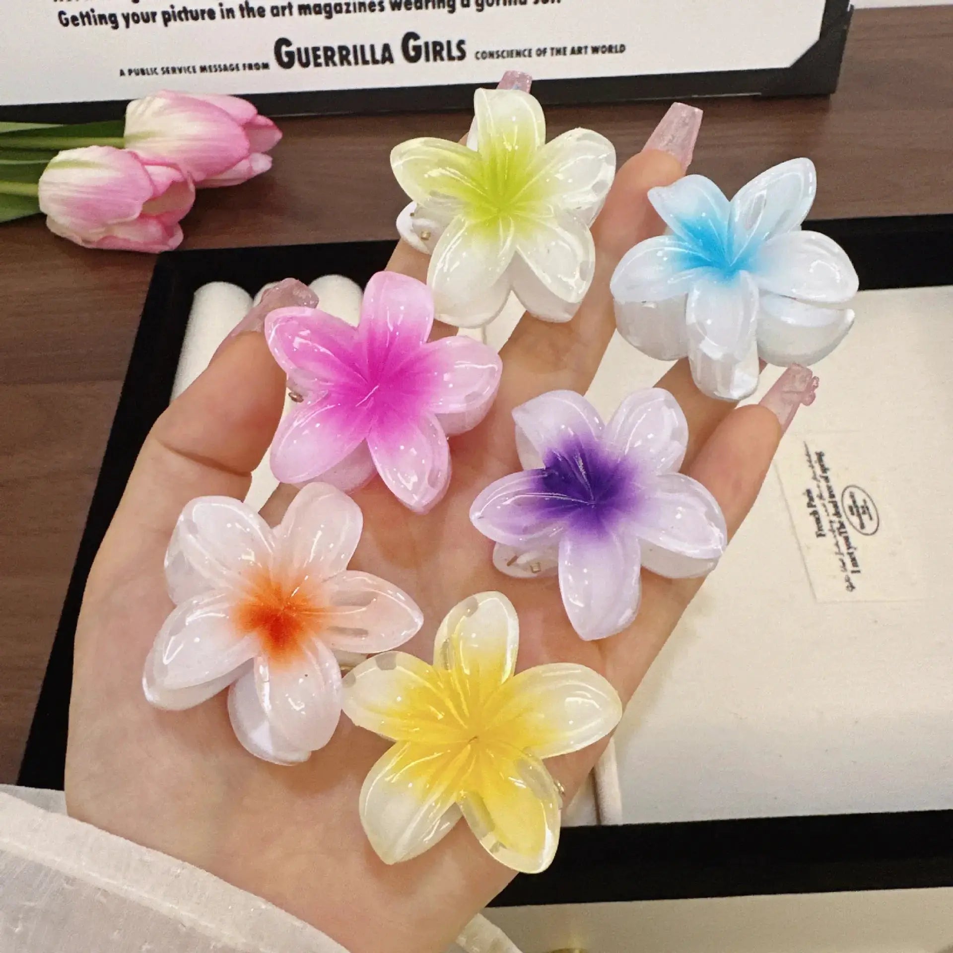 VivaCharm Colorful Transparent Flower Hair Claw Clips Six Pieces For Thick And Thin Hair Secure And Stylish