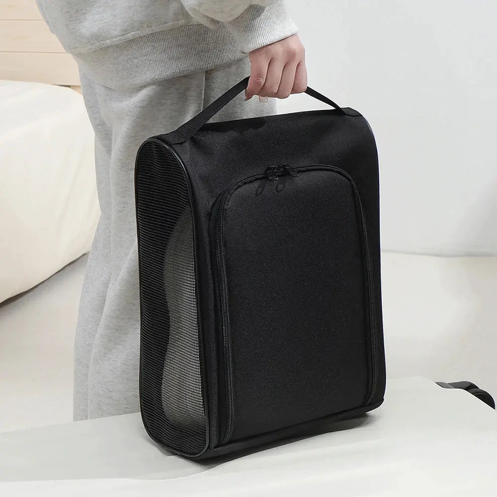 Black Oxford Cloth Travel Shoe Storage Bag For Basketball And Football Cleats And Slippers Portable Organizer