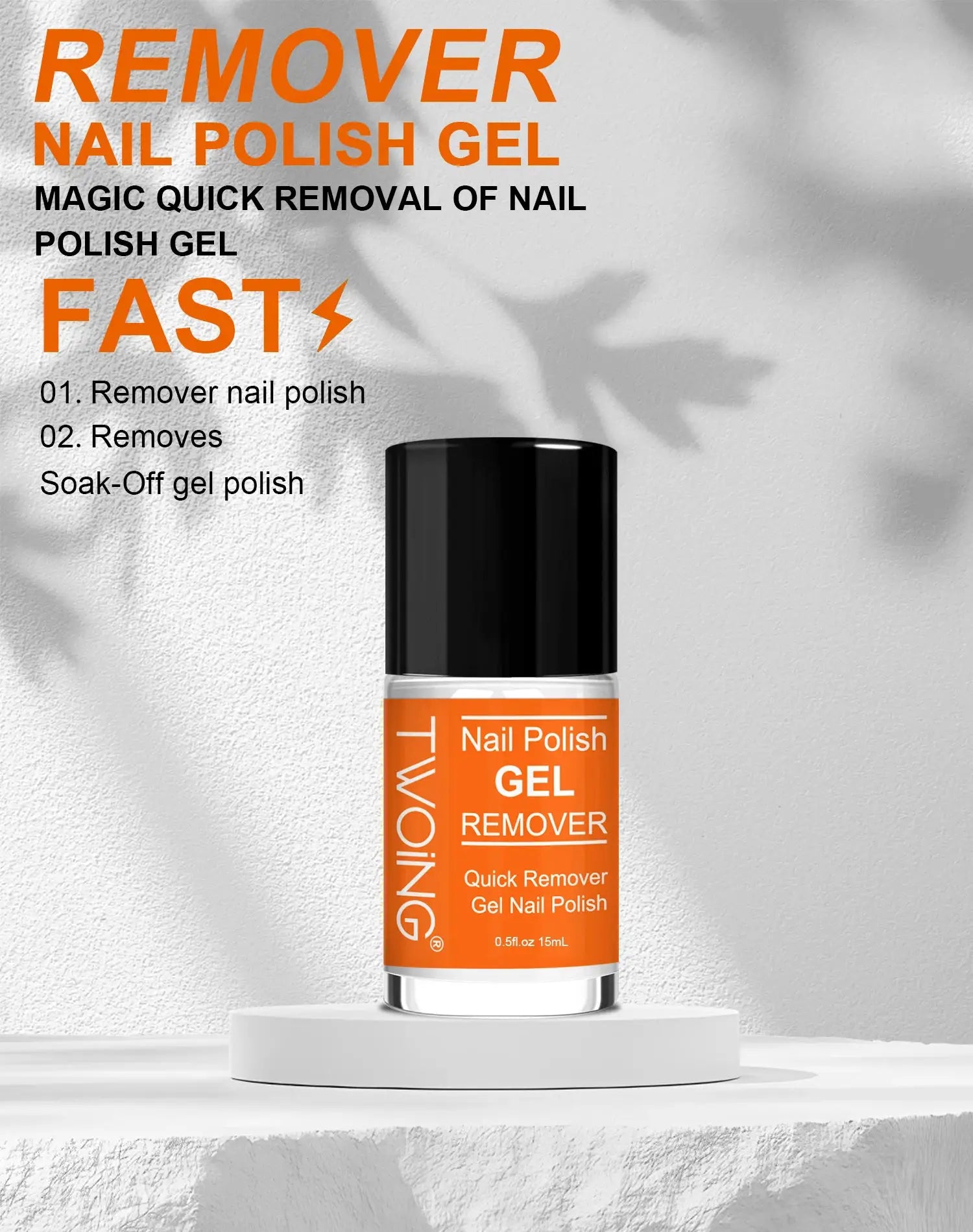 TWOING Nail Polish Gel Remover bottle with orange label and black cap