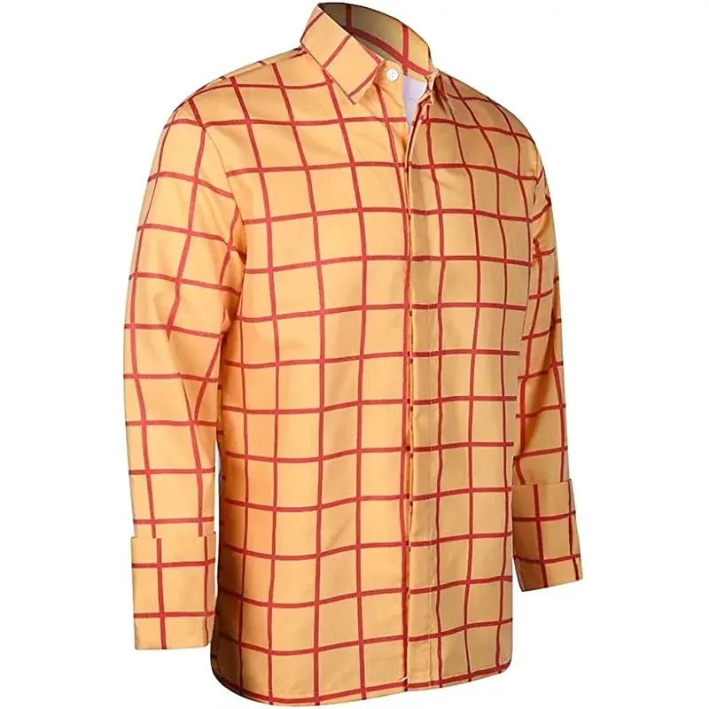 Men's long-sleeve plaid shirt in yellow with red grid pattern, Simples Market