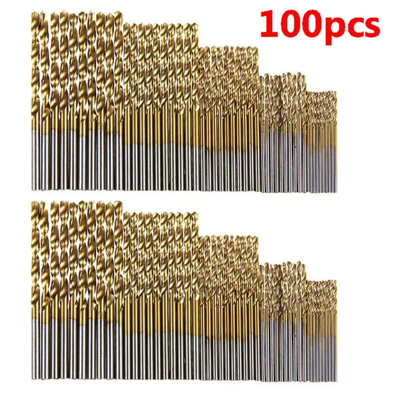 Titanium Coated Drill Bits HSS High Speed Steel Set 100 Piece or 50 Piece Sizes 1mm 1.5mm 2mm 2.5mm 3mm