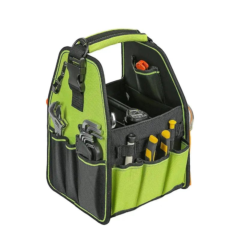 Tool tote 35-pocket with handle, water-resistant, black/green, Simples Market.