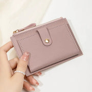 Minimalist ultra-thin pink PU leather card wallet by Simples Market with gold snap closure