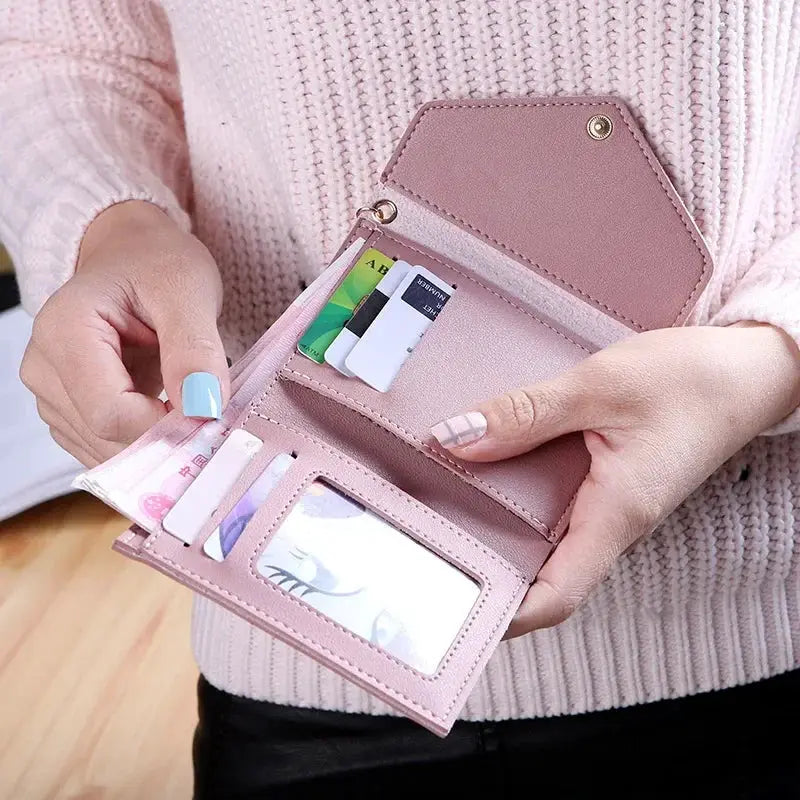Simples Market pink PU leather women's wallet with card slots and ID window