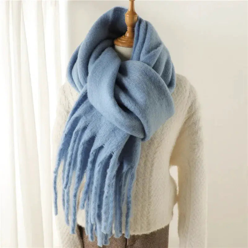 Luxurious Faux Cashmere Winter Scarf for Women Thick Soft Warm Wrap with Tassels