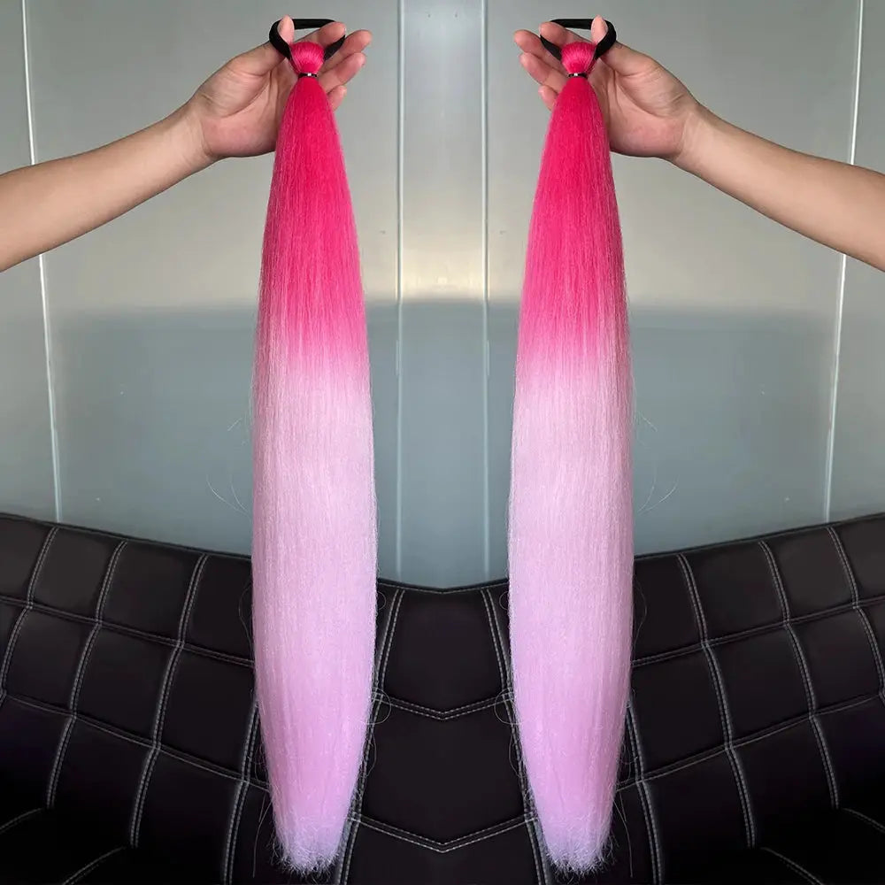 Synthetic Straight Ponytail Extensions 2 Pack With Elastic Hair Tie Colorful Braiding Hair Accessories For Women