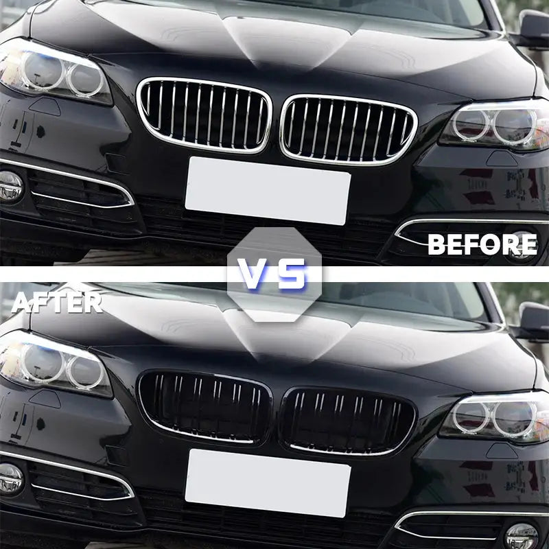 BMW 5 Series gloss black kidney grill pair with dual slats for F10/F11/F18 2010-2017 replacement part