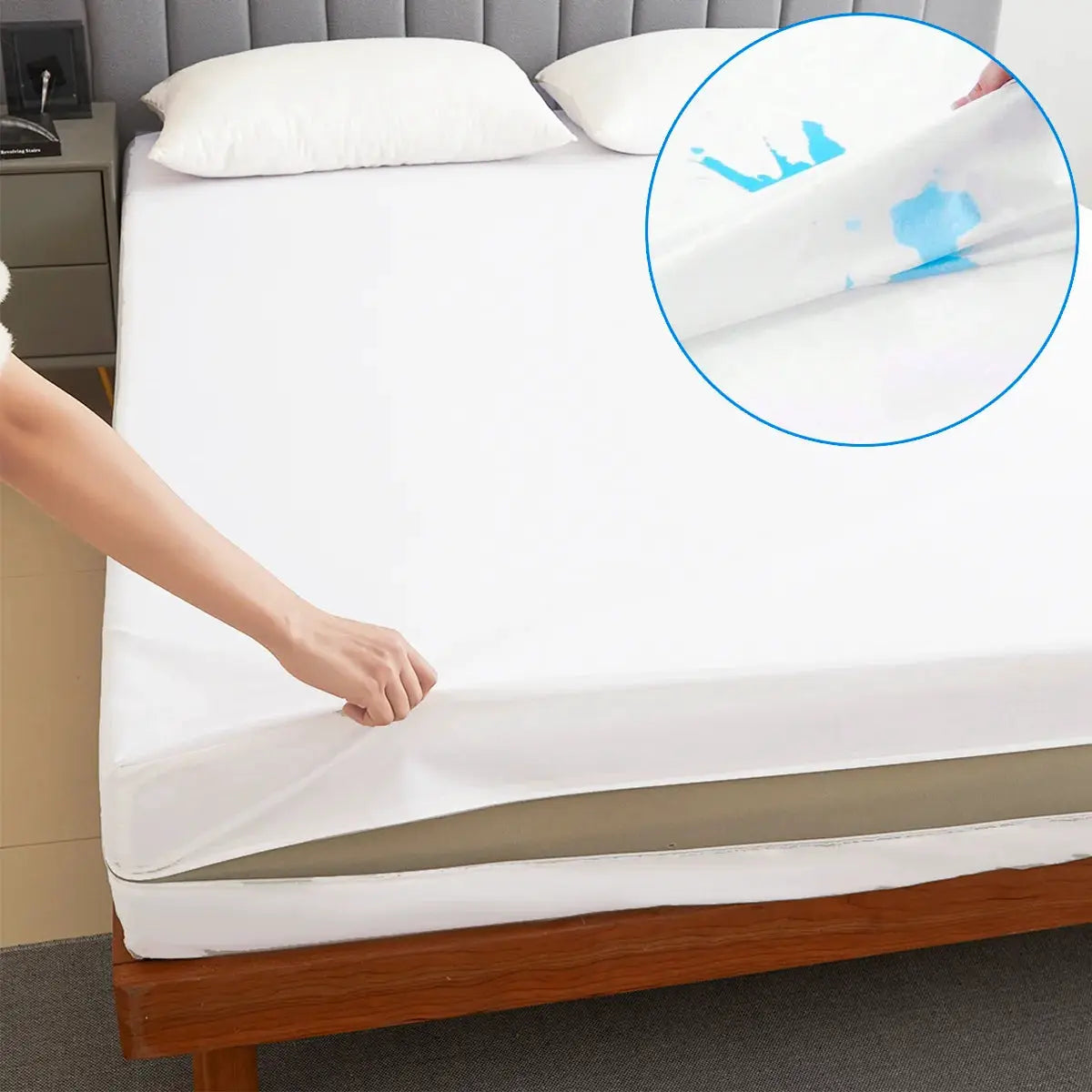 Waterproof mattress protector with zipper, white, queen/king size, antibacterial and anti-mite