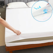 Waterproof mattress protector with zipper, white, queen/king size, antibacterial and anti-mite