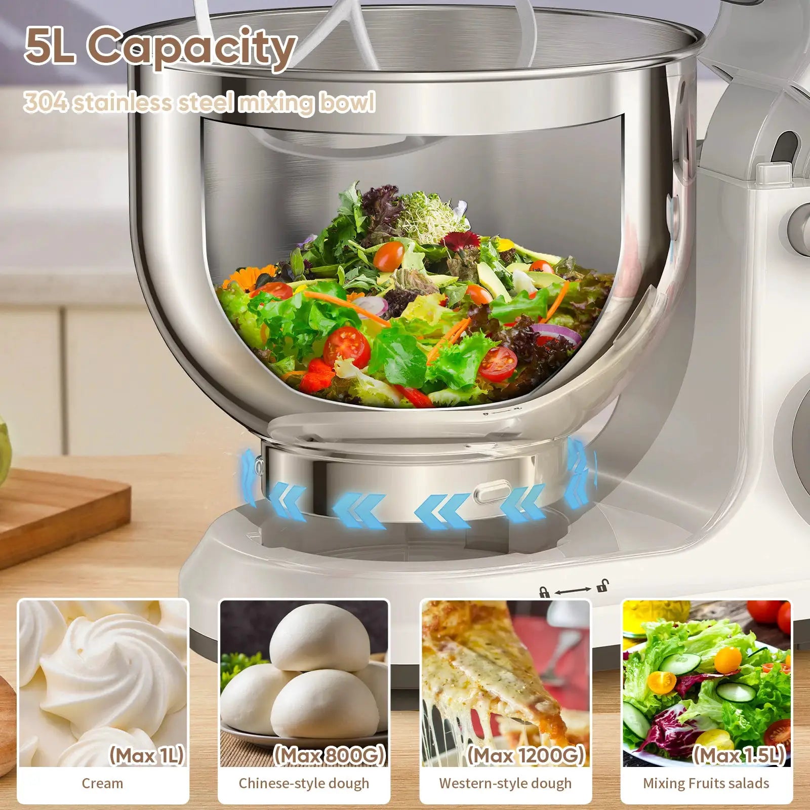 BioloMix 1200W Stand Mixer With 11 Speeds DC Motor Digital OLED Screen