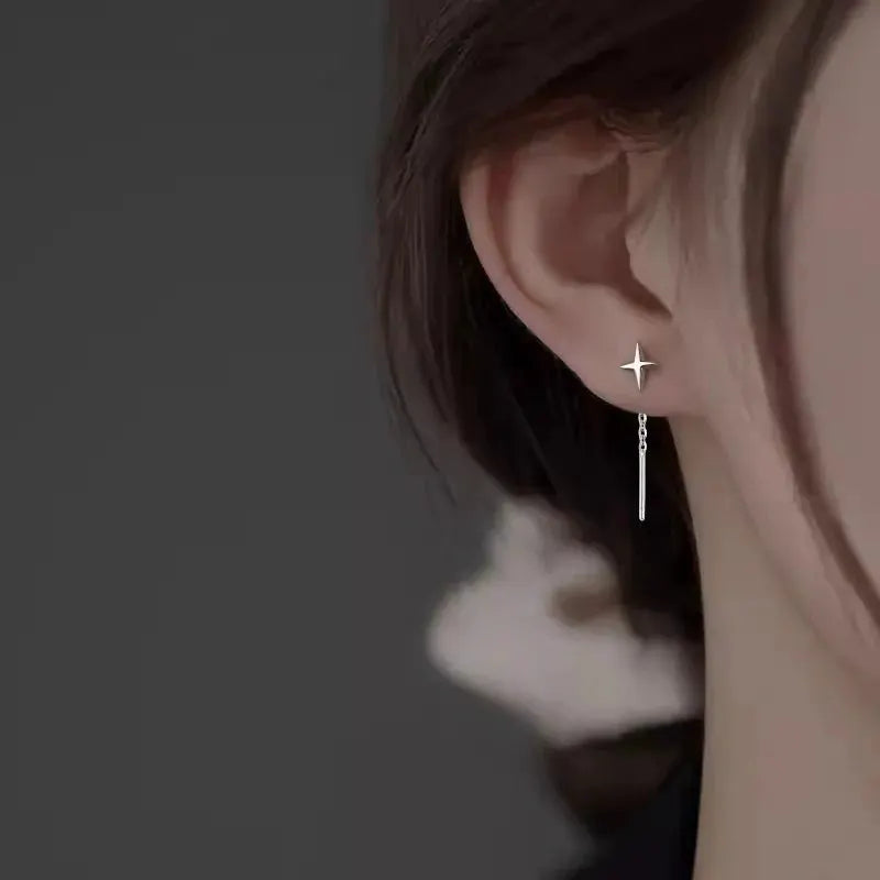 New Korean Style Star Drop Earrings With Tassel Chain Ear Wires For Women Jewelry