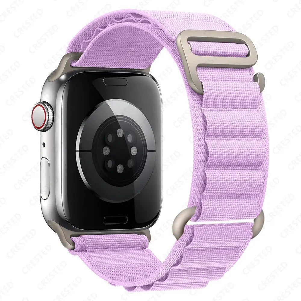 Apple Watch nylon Alpine strap by Simples Market in lavender, fits 40–49mm