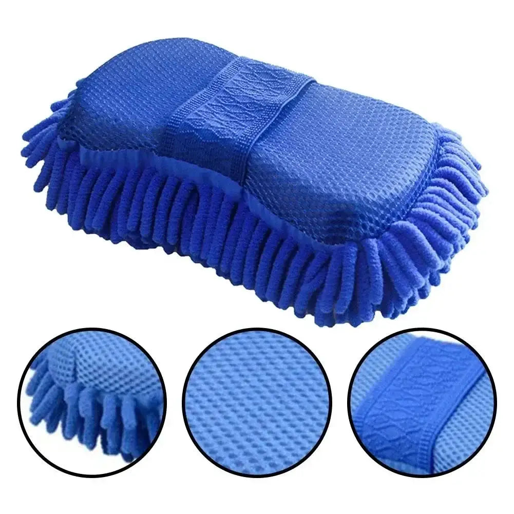 ISGTDRM Blue Microfiber Chenille Car Wash Glove Sponge High Absorption Scratch Free Handheld Cleaning Tool