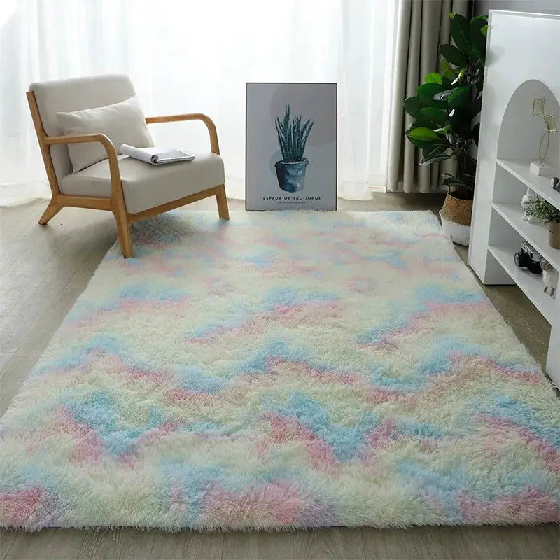 Simples Market premium fluffy area rug, pastel multicolor, extra soft shag carpet for living room