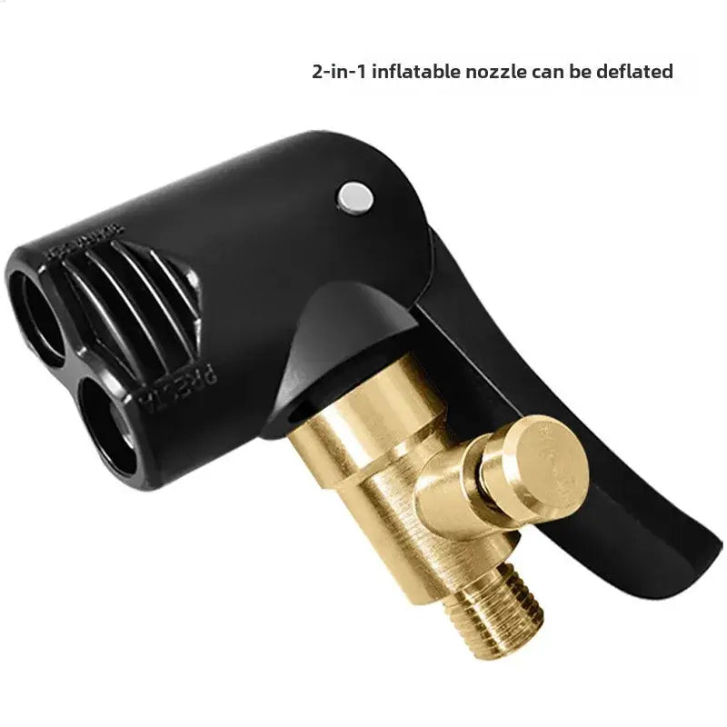 Simples Market 2-in-1 bicycle pump nozzle adapter with brass valve connector, black body.