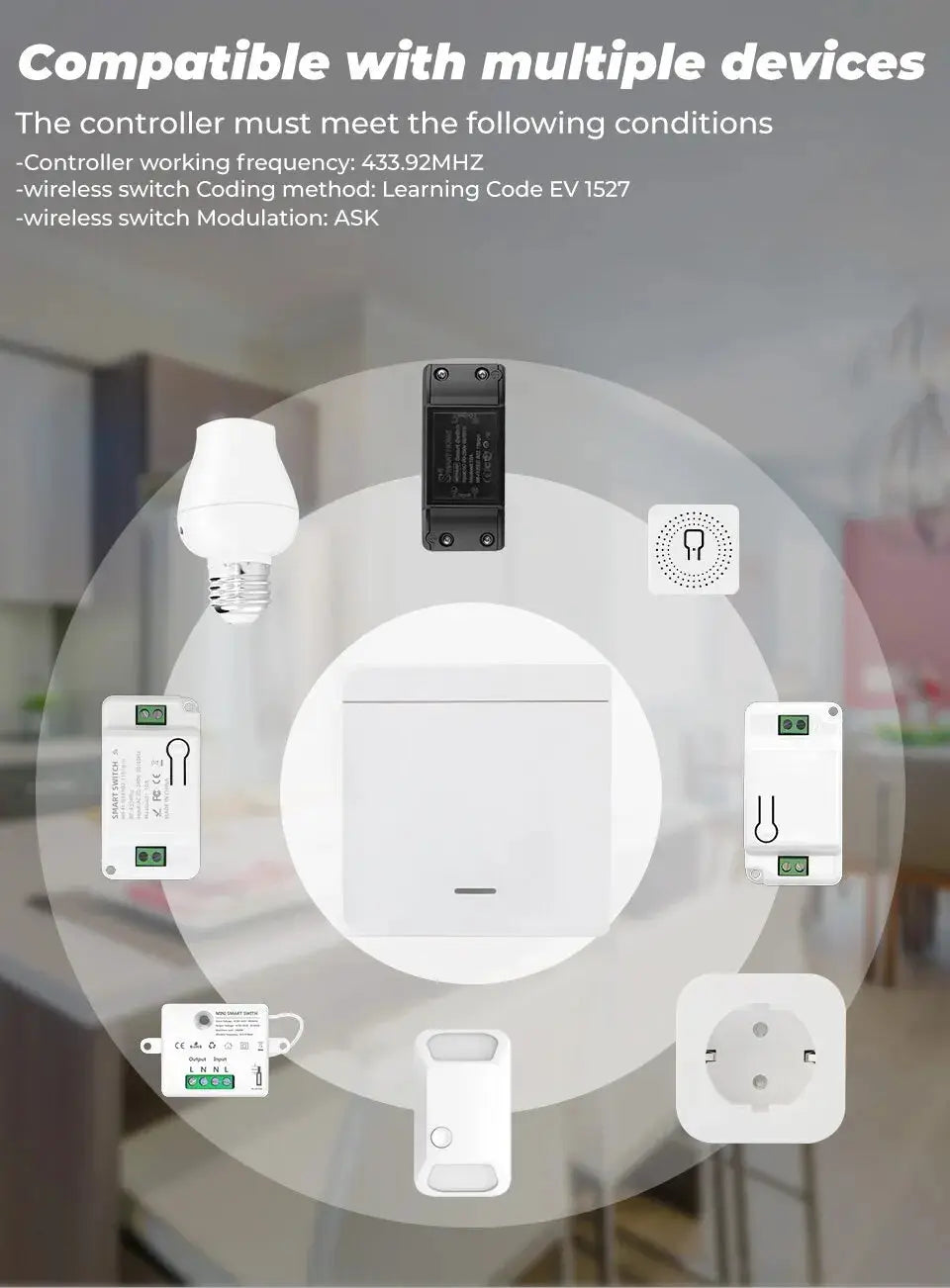 Simples Market wireless RF433 remote light switch module, 1/2/3 gang wall switch, white.