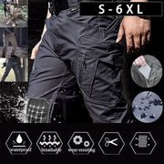Simples Market men's tactical cargo pants, black with multiple pockets; waterproof, breathable, wear-resistant; sizes S-6XL